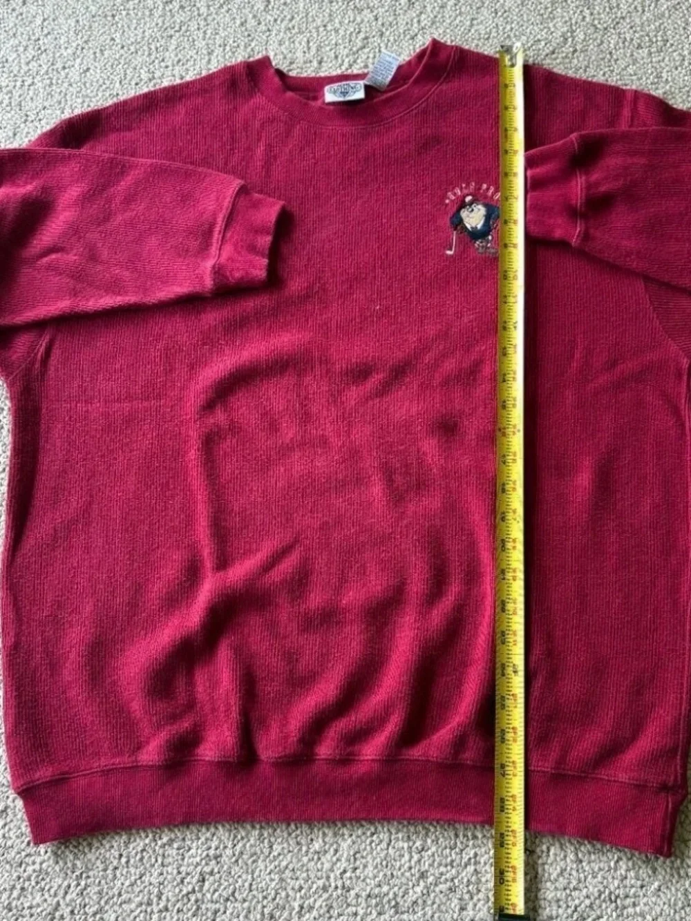 Vintage Taz Golf Pro Sweater XL Red Looney Tunes Embroidered Crewneck 90s